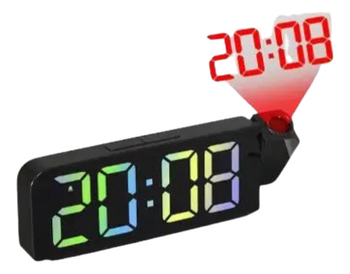 Relógio De Mesa Led Digital Elétrico Multifuncional Rotação Cor Preto 110/220 bivolt