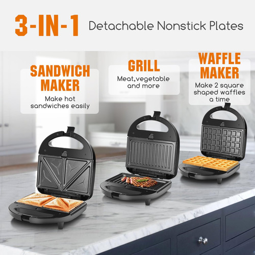 Aigostar Sandwich Maker 3 En 1 Grill Panini Waffle 750w