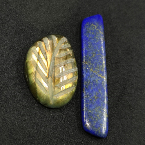 Lapislazuli Rectangular - Labradorita Dorada Tallado Hoja
