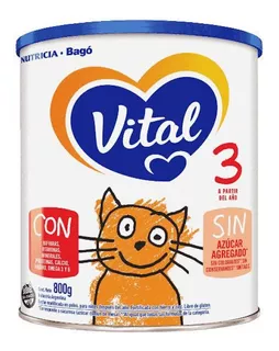 Leche de fórmula en polvo sin TACC Nutricia Bagó Vital 3 en lata x 4 unidades de 800g - 12 meses a 2 años