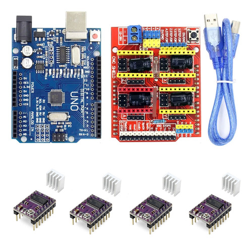 Kit Uno Smd + Shield Cnc + 4x Drv8825 Para Arduino 3d Cnc Nf