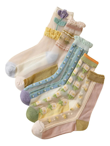 4 Pares De Calcetines De Malla Transparente Con Estampado
