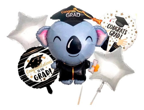 Decoración Globos Graduado Grado Koala Birrete Diploma Negro