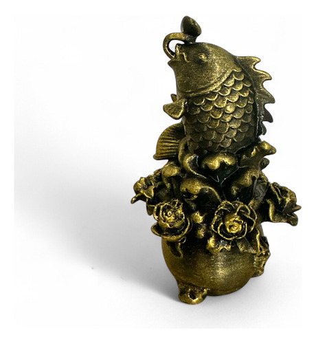 Figura De Pez Koi Fehg Shui Flores 15 Cm Oriental Almabuddha Oro Antiguo
