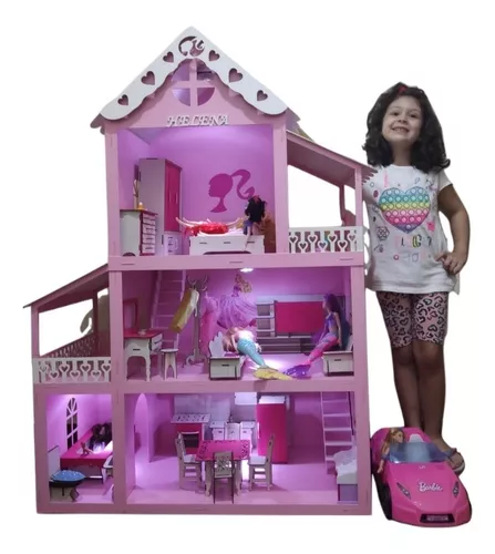 Casa grande Barbie MDF 1.30 Altura , completa, nome e luz