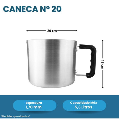 Caneca Alumínio Canecão Leiteira N20 Alumínio 5,3 Litros Cor Cinza
