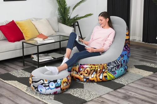 Imagen 7 de 10 de Sillon Inflable Con Apoyapies Puff Posavaso 75076 Bestway