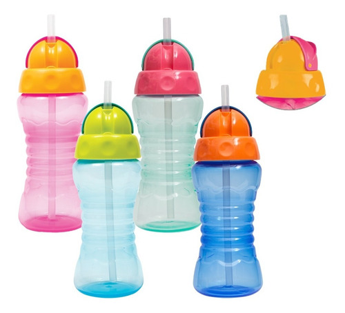 Garrafinha Infantil De Agua Com Canudo De Silicone Retratil