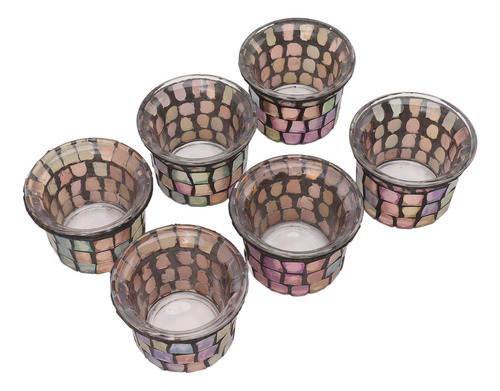 Candelabro De Vidrio Macizo, Portavelas De Mosaico, 6 Piezas