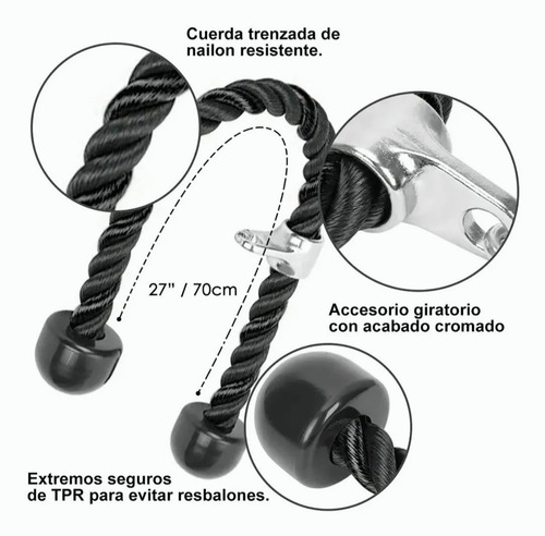 Imagen 4 de 10 de Cuerda Soga Para Triceps, Biceps Polea Mancuernas Fitness