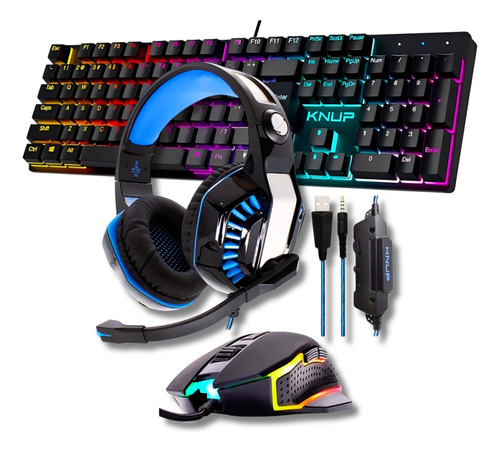 Kit Gamer Teclado Mecanico, Mouse 7 Botões 4800 Headset Rgb