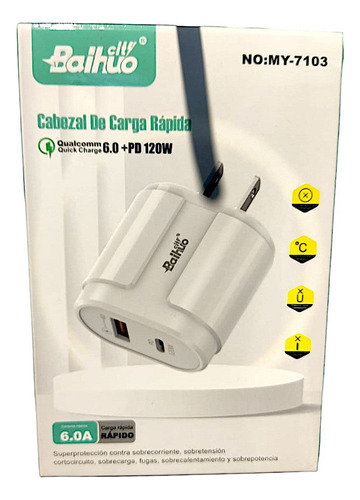 Cabezal De Carga Rapida Doble Puerto Usb Y Tipo C 6a 120 W