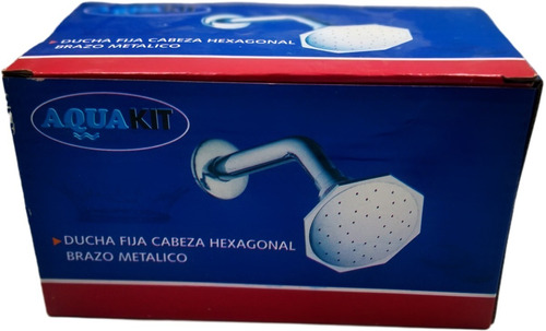 Ducha Fija Cromada Brazo Metalico Cabeza Hexagonal Aquakit