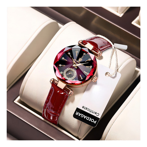 Reloj De Cuarzo De Cuero De Moda Impermeable Poedagar Color De La Correa Púrpura