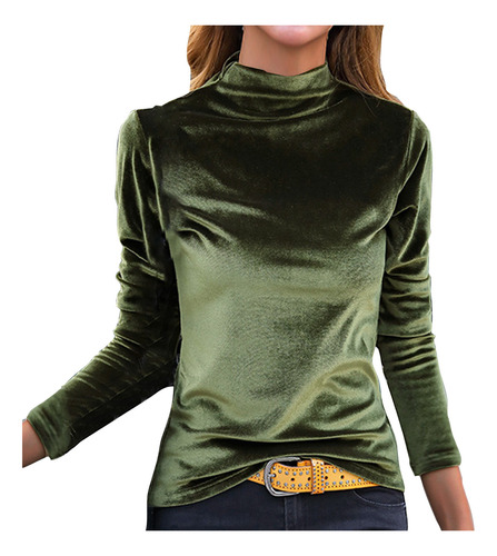 Blusa De Cuello Alto De Manga Larga De Invierno Con Parte Su