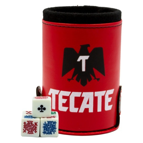 Cubilete Cerveza Tecate Con Portadados, 5 Dados Grabados