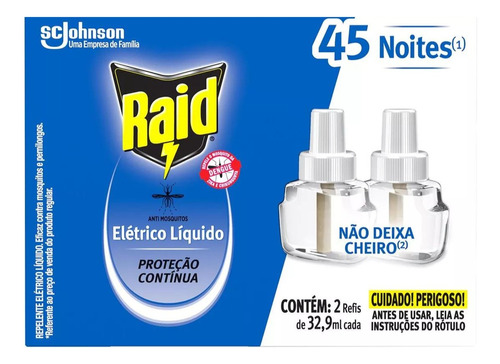 Refil Repelente Líquido Elétrico 45 Noites 2 Unidades 32,9ml Cada Raid