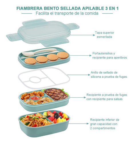Box Lunch 3 Niveles Topper 1900ml Fiambrera Con Cubiertos
