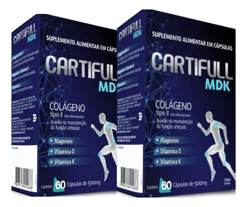 Kit 2 Cartifull Mdk 500mg 60 Cáp Colágeno Tipo 2 Magnésio Sabor Sem Sabor