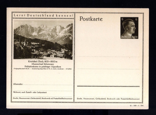 Raro Postal Alemanha 3º Reich Postkarte Hitler 2º Guerra Ww2