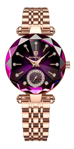 Relógio Poedagar Feminino Diamond Luxo Quartzo - Roxo Cor da correia Rosé gold