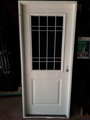 Imagen 2 de 6 de Puerta Doble Chapa Inyectada 80x200 C/reja Barmetal Normanda