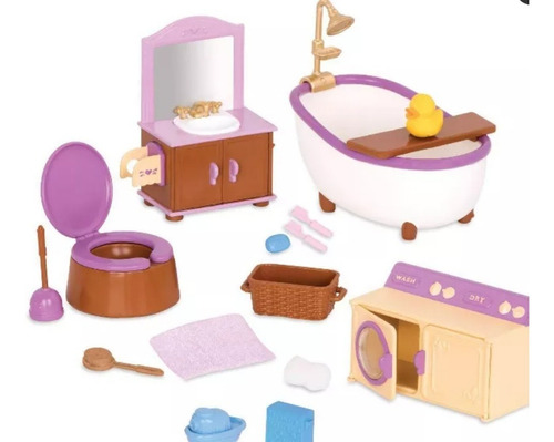 Set Muebles Lil Woodzeez Baño Y Lavanderia Accesorios Muñeca