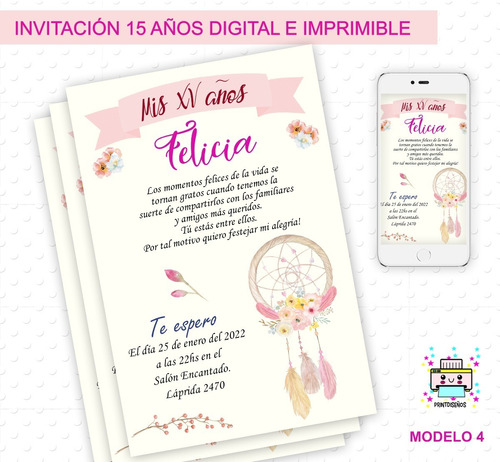 Tarjeta Invitación Cumple 15 Años  Whatsapp E Imprimible M4