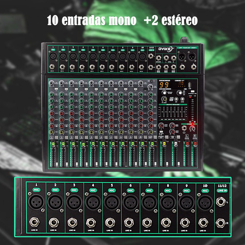 12 Canales Mezcladora Bluetooth Ecualizador Efectos Mixer