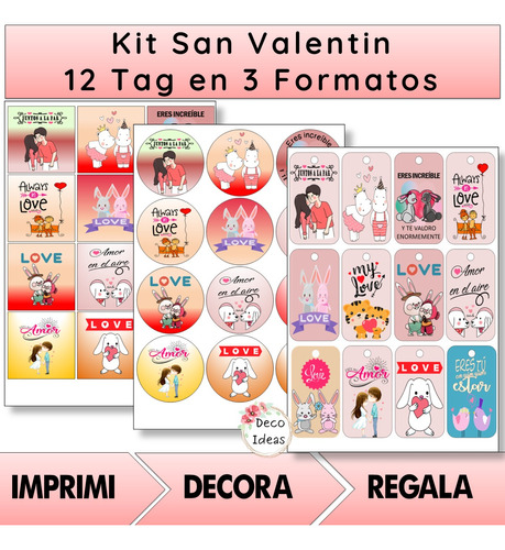 Kit Imprimible 01 San Valentin Enamorados Stikers Topper 