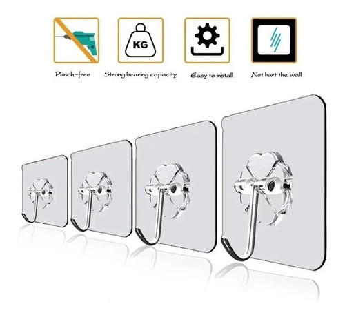 Pack 10 Unidades Gancho Para Pared / Metálico Con Adhesivo
