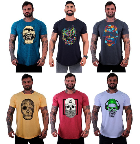 Kit 6 Camiseta Longline Oversized Academia Musculação Skull