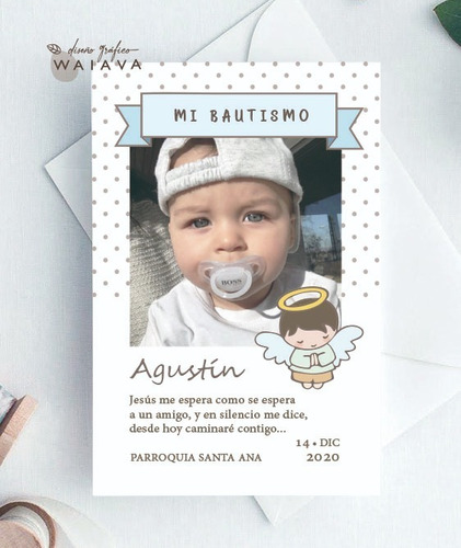 Imagen 9 de 10 de Estampitas Bautismo Tarjetas Estampas Con Foto Nenes X 3u