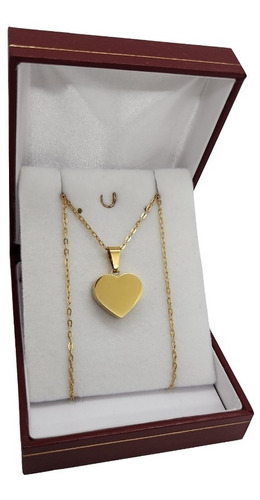 Collar Con Dije Corazon De Oro Pareja Enamorados Oro Enchap 