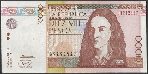 Colombia, 10000 Pesos 3 Ago 2014 Bgw645