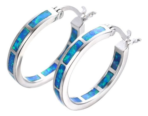 Pendientes De Aro Huggie De Ópalo Azul Chapados En Plata 925