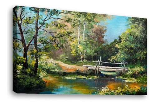 Cuadros Canvas Abstractos Tipo Oleo En Canvas Artistíco Color Bosque-verde-y-lago-pintura