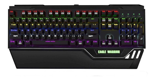 Teclado gamer Eagle Warrior Revolution QWERTY Outemu Blue español color negro con luz rainbow