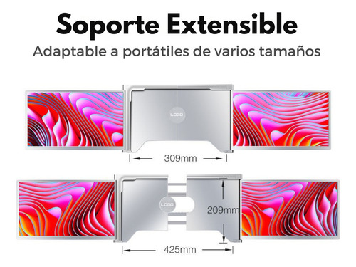 Mr. Gadgets Doble Monitor Portatil Para Laptop 14 Pulgadas Modelo S400 Full Hd 1080p, Ips, Plug & Play, 180°, Usb C, Usb A, 1 Cable 2 Pantallas, Compatible Con Windows, Mac Os, M1, M2, M3, M4, Linux,