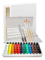 Comprar 12 Pinturas, Paleta Con Tapa, Pinceles Y 2 Bastidores.