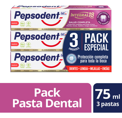 Pack Pepsodent Pasta Dental Integral 18 3x75ml