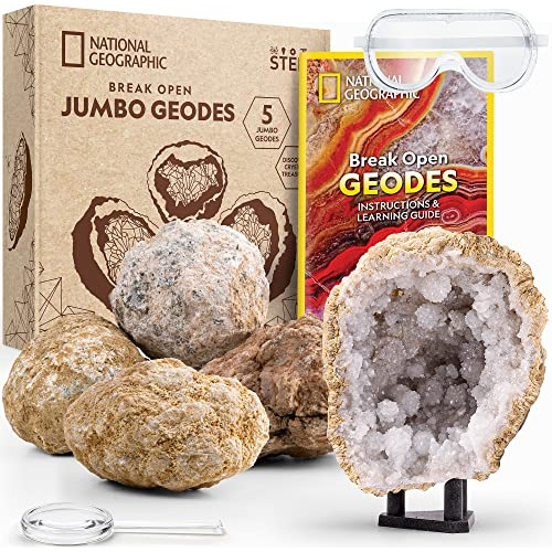 Break Open 5 Jumbo Geodes - Earth Science Kit With 5 Pr...