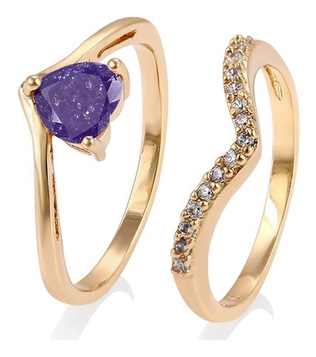 Set De Anillos #8 Corazón Morado Oro 18k Laminado Se