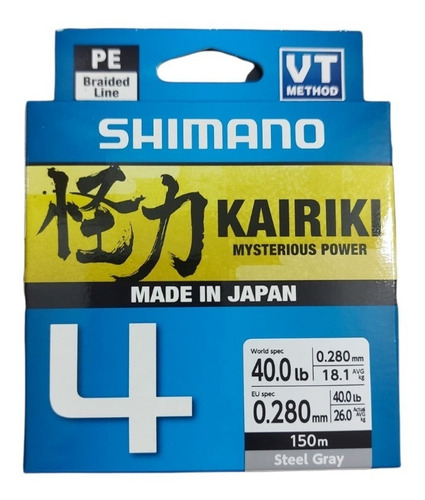 Multifilamento Shimano Kairiki 4 - 40 libras 0,28 mm x 150 m, cor cinza