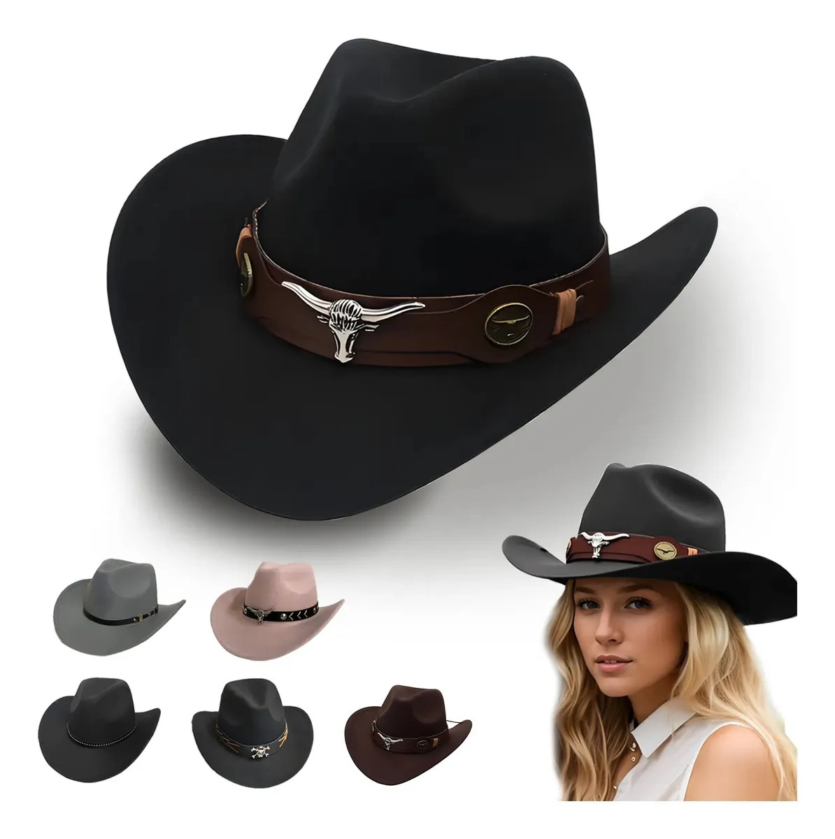 Sombrero Vaquero Clásico para Niño y Adulto, Negro de Talla Única