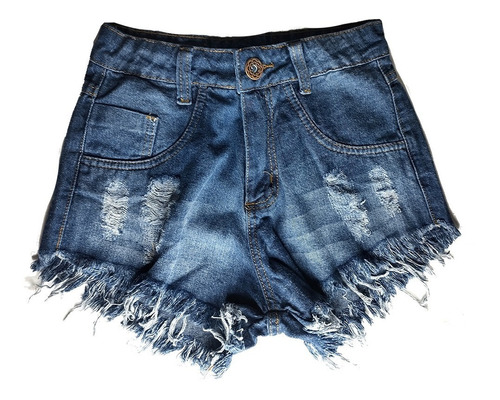 Imagem 1 de 2 de Shorts Jeans Feminino Manchado Cós Alto Hot Pants St013