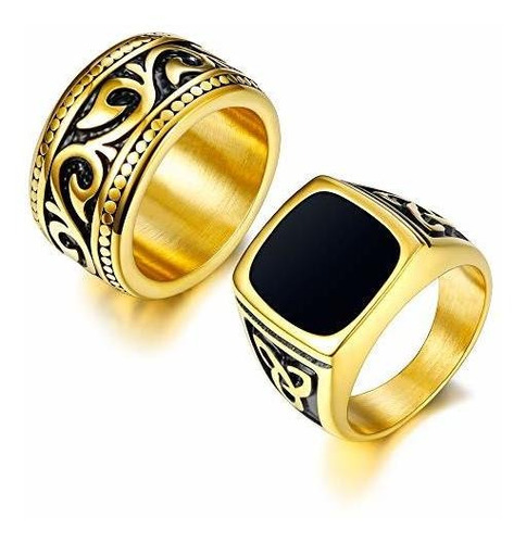 Anillos De Acero Inoxidable Chapados En Oro 18k