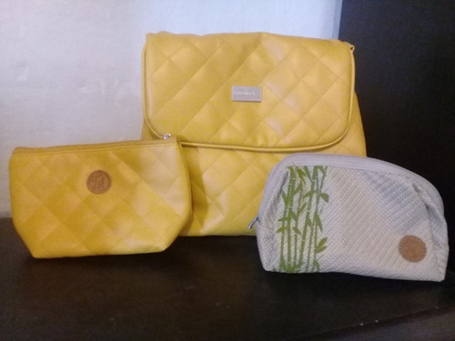 Bolsa Con Cosmetiquera Color Amarillo Mostaza Y Cosmetiquera