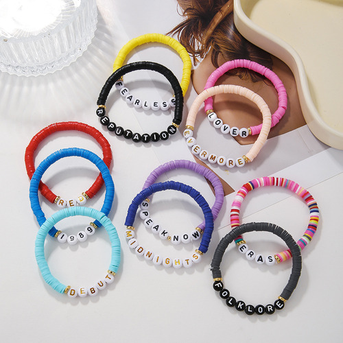 Pulsera Colorida Con Cuentas De Arcilla, Alfabeto En Capas