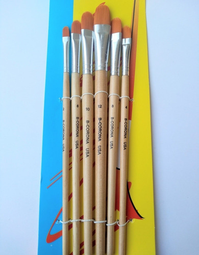 Pincel Set X6 Pinceles Mango De Madera Para Acuarela Tempera